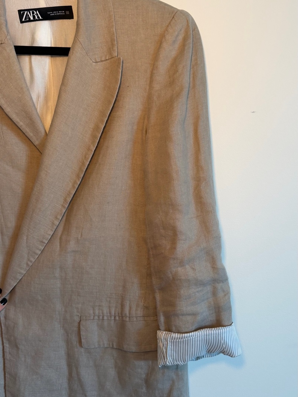 ZARA Beige/Tan Linen-Blend Single-Breasted Blazer